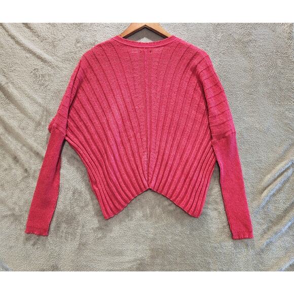 Pilcro Hot Pink V Neck Ribbed Boxy Dolman Sleeve Sweater Size Small Oversized - Picture 4 of 11